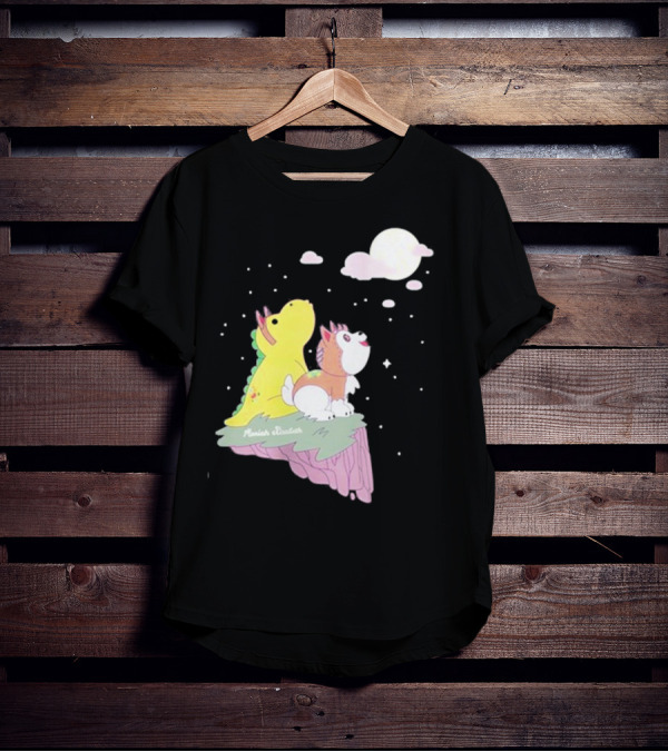 Moriah Elizabeth Howl-O-Ween Cute Dinosaur And Dog Moonlit Night Scene T-Shirt