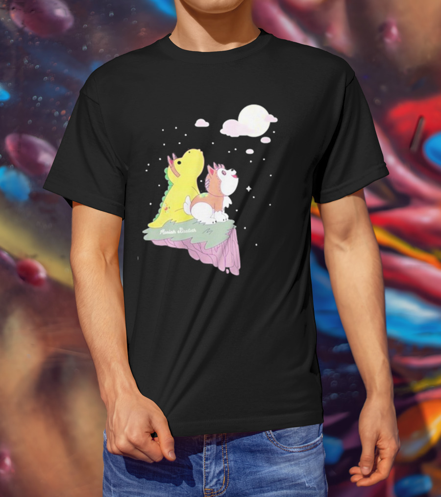 Moriah Elizabeth Howl-O-Ween Cute Dinosaur And Dog Moonlit Night Scene T-Shirt