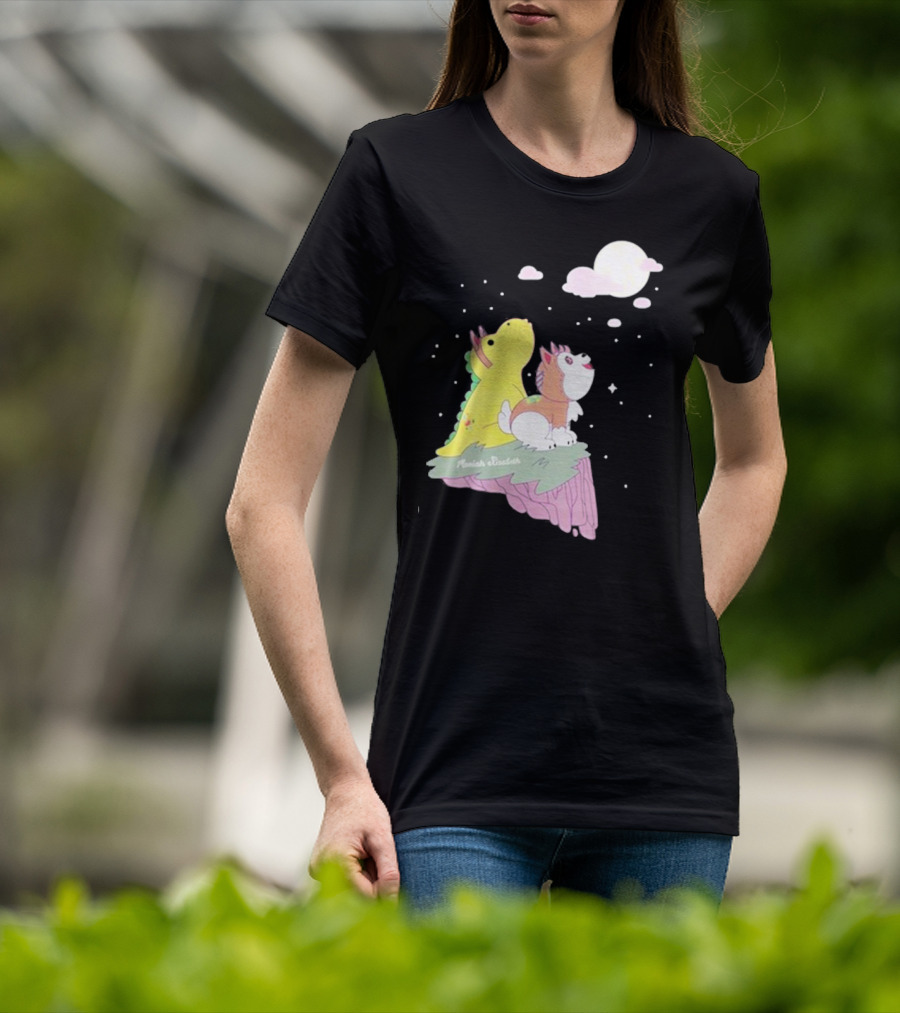 Moriah Elizabeth Howl-O-Ween Cute Dinosaur And Dog Moonlit Night Scene T-Shirt