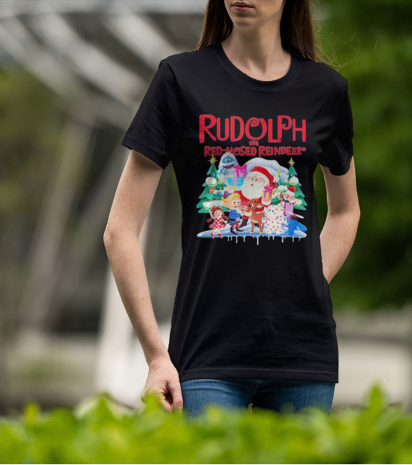 Rudolph The Red-Nosed Reindeer Christmas Santa And Friends Scene T-Shirt
