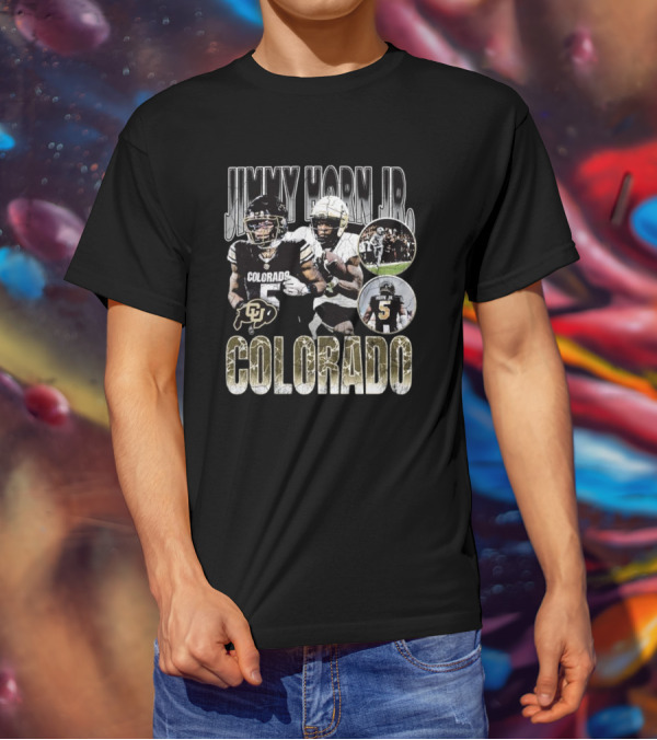 Jimmy Horn Jr. Colorado Buffaloes Football 90s Style With Team Action Shots T-Shirt