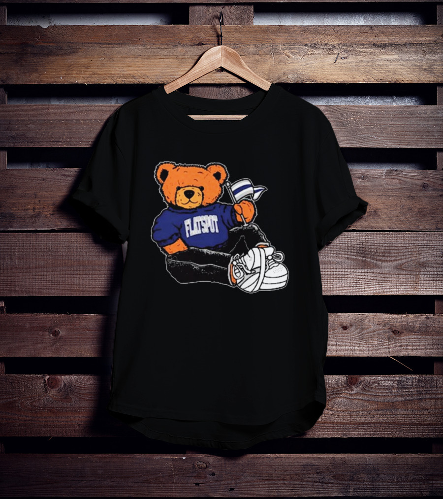 Flatspot Bear In Blue Sweatshirt With Flag Sitting Down T-Shirt