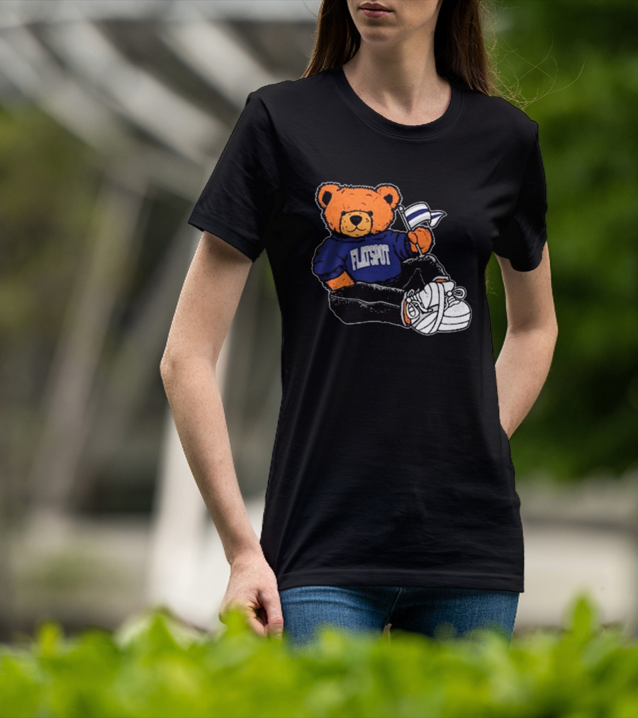 Flatspot Bear In Blue Sweatshirt With Flag Sitting Down T-Shirt