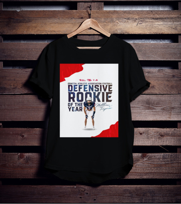 Coastal Athletic Association Football Defensive Rookie Of The Year Matthew Traynor Signature Richmond #2 Red Blue White Football Graphics T-Shirt