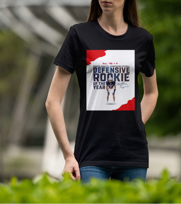 Coastal Athletic Association Football Defensive Rookie Of The Year Matthew Traynor Signature Richmond #2 Red Blue White Football Graphics T-Shirt