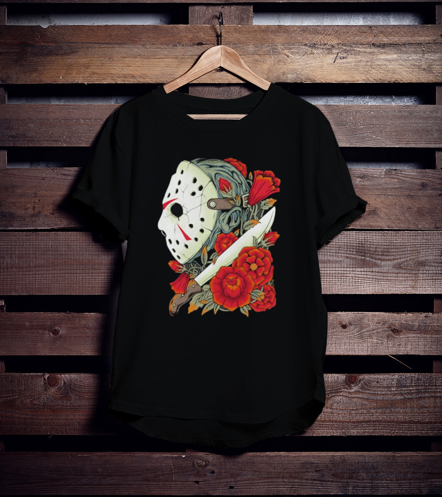 Crystal Lake Counselor Camp Mask Floral Knife T-Shirt
