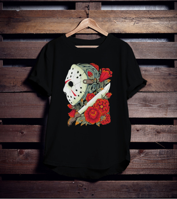 Crystal Lake Counselor Camp Mask Floral Knife T-Shirt
