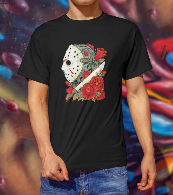 Crystal Lake Counselor Camp Mask Floral Knife T-Shirt