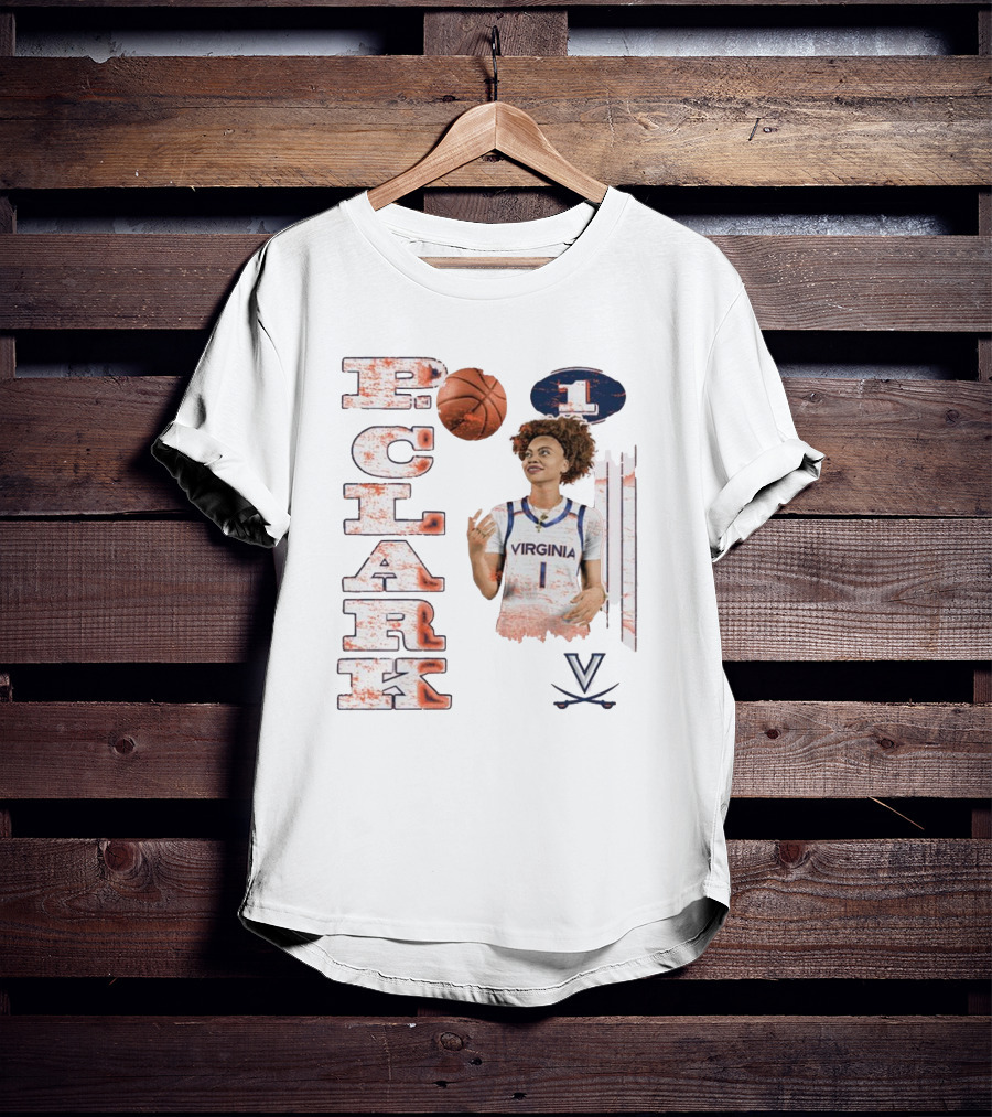 Clark Virginia Cavaliers Basketball Number 1 Cartoon With Ball And V T-Shirt
