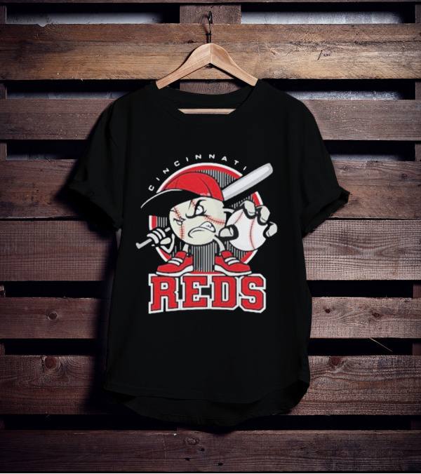 Cincinnati Reds Retro Baseball Character With Cap And Bat T-Shirt