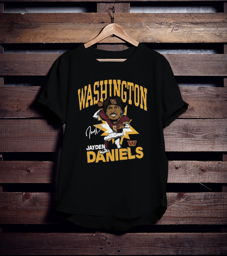 Washington Commanders NFL Jayden Daniels Caricature Player Signature T-Shirt