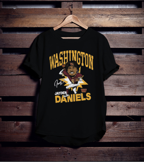 Washington Commanders NFL Jayden Daniels Caricature Player Signature T-Shirt