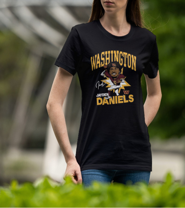 Washington Commanders NFL Jayden Daniels Caricature Player Signature T-Shirt
