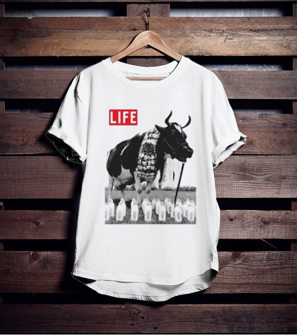 Life Magazine Cow With Milk Bottles And Floral Garland T-Shirt