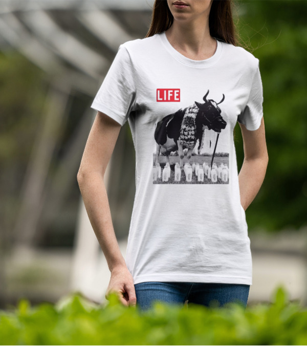 Life Magazine Cow With Milk Bottles And Floral Garland T-Shirt