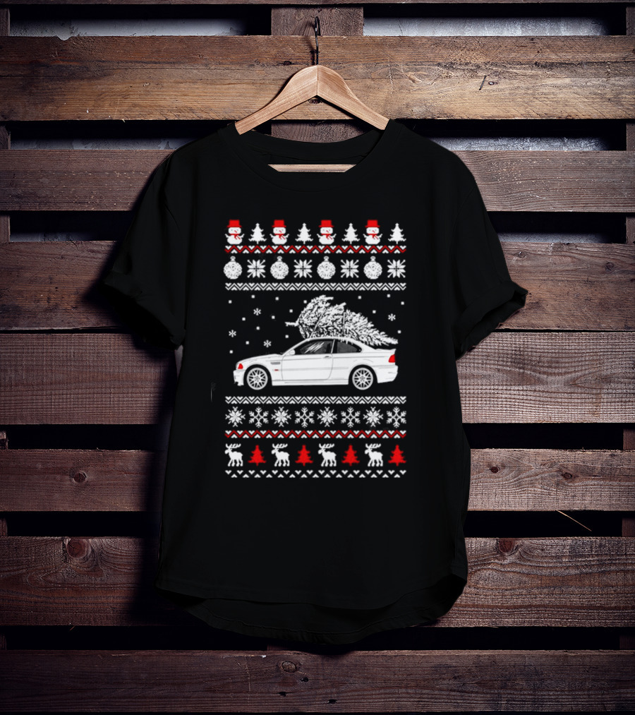 Snowmen Christmas Trees Snowflakes Reindeer BMW E30 Ugly Christmas T-Shirt