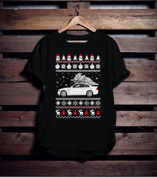 Snowmen Christmas Trees Snowflakes Reindeer BMW E30 Ugly Christmas T-Shirt