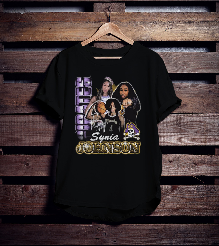 East Carolina Pirates Synia Johnson #4 ECU 90s Style Graphic Signature T-Shirt