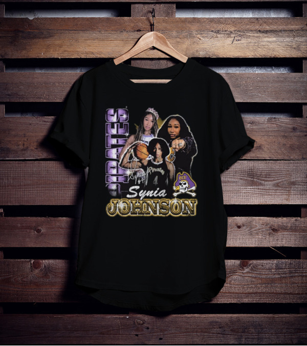 East Carolina Pirates Synia Johnson #4 ECU 90s Style Graphic Signature T-Shirt