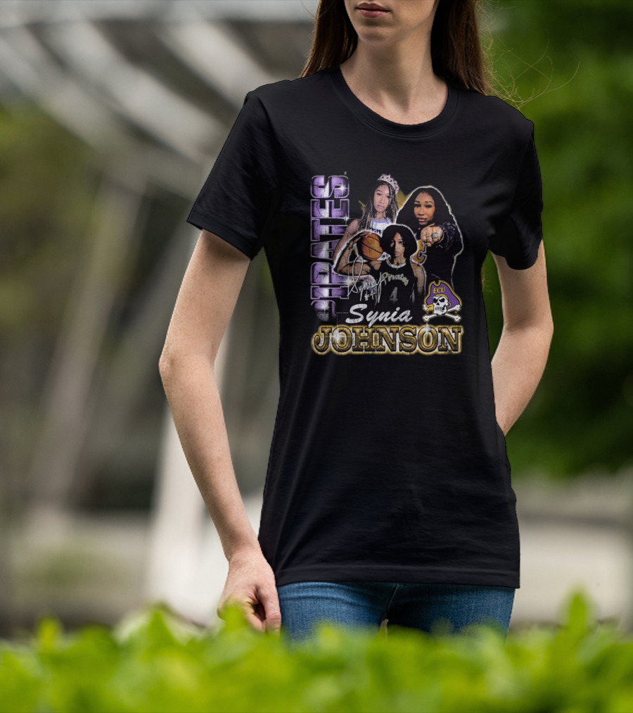 East Carolina Pirates Synia Johnson #4 ECU 90s Style Graphic Signature T-Shirt