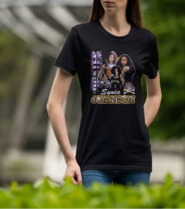 East Carolina Pirates Synia Johnson #4 ECU 90s Style Graphic Signature T-Shirt