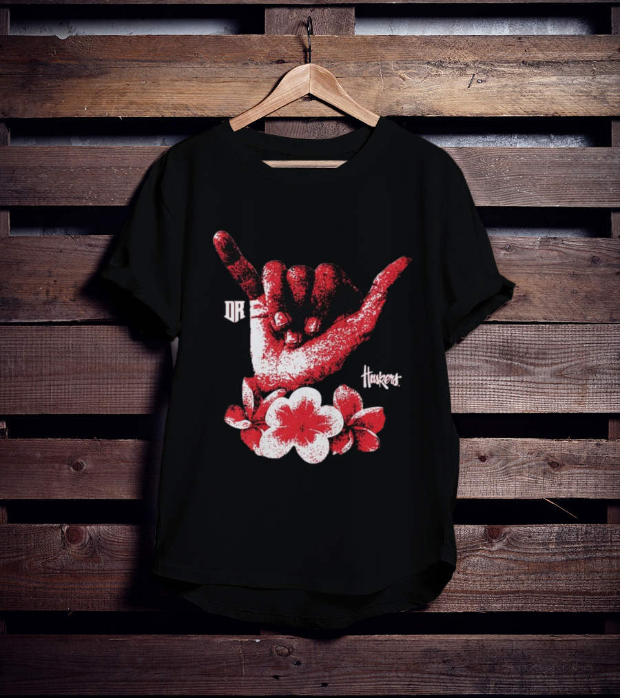 DR Huskers Shaka Hand Red And White Flowers T-Shirt