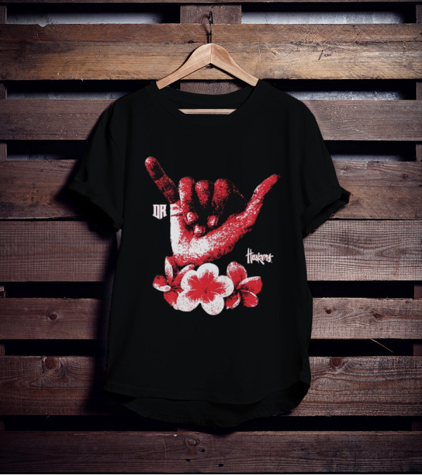 DR Huskers Shaka Hand Red And White Flowers T-Shirt