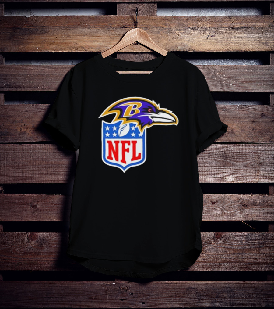 Baltimore Ravens NFL Collaboration Logo Ravens Head Incorporated With Shield T-Shirt