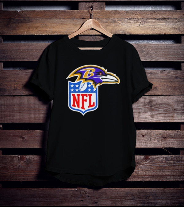 Baltimore Ravens NFL Collaboration Logo Ravens Head Incorporated With Shield T-Shirt