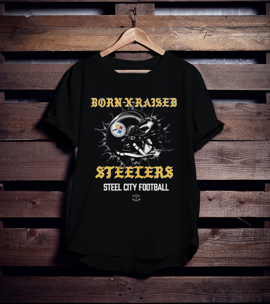 Born X Raised Steelers Steel City Football Helmet T-Shirt