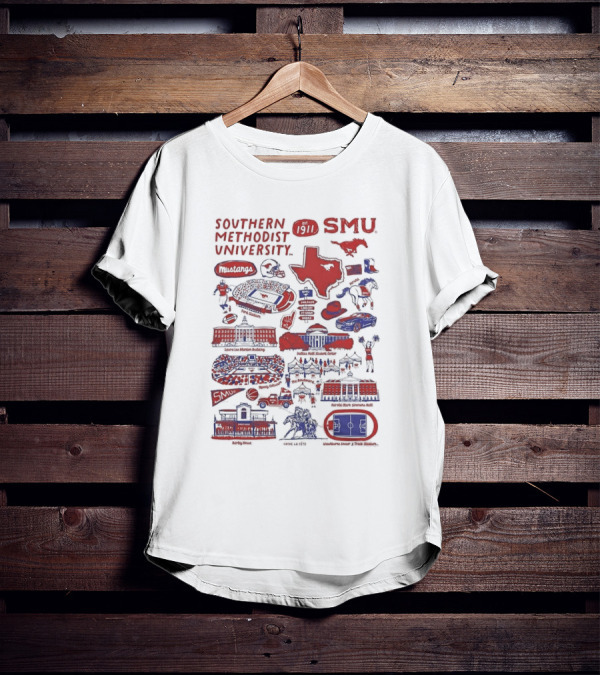 Southern Methodist University SMU Mustangs Est 1911 Vive La Fete Impressions Dallas Iconic Landmarks T-Shirt