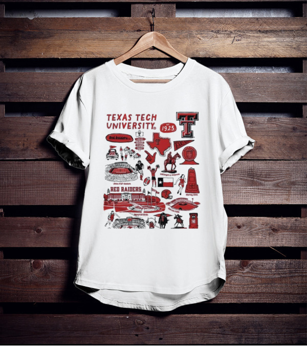 Texas Tech University Red Raiders Est 1923 Texas Spirit Impressions Artwork Icons T-Shirt