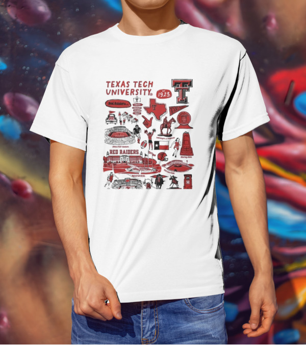 Texas Tech University Red Raiders Est 1923 Texas Spirit Impressions Artwork Icons T-Shirt
