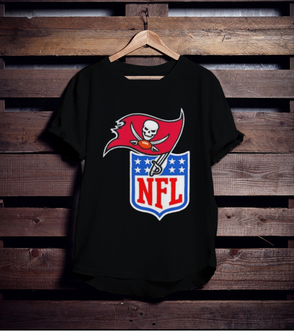 Tampa Bay Buccaneers NFL Collaboration Logo With Pirate Flag And Shield T-Shirt