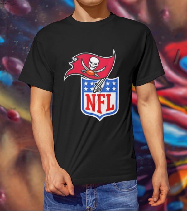 Tampa Bay Buccaneers NFL Collaboration Logo With Pirate Flag And Shield T-Shirt