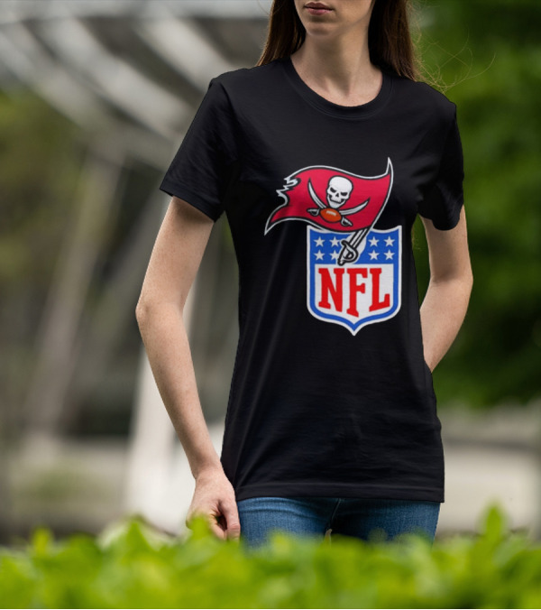 Tampa Bay Buccaneers NFL Collaboration Logo With Pirate Flag And Shield T-Shirt