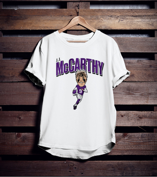 J.J. McCarthy 9 Running Quarterback Caricature T-Shirt