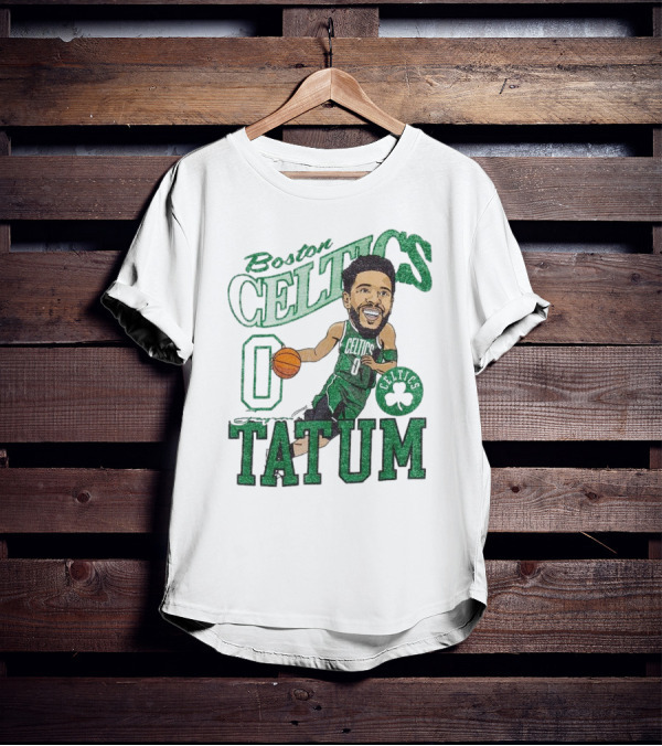 Boston Celtics Jayson Tatum Caricature Player New Era Green Basketball 0 Celtics Shamrock T-Shirt