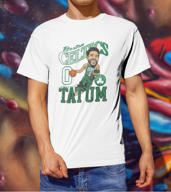 Boston Celtics Jayson Tatum Caricature Player New Era Green Basketball 0 Celtics Shamrock T-Shirt