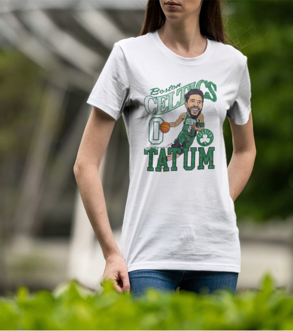 Boston Celtics Jayson Tatum Caricature Player New Era Green Basketball 0 Celtics Shamrock T-Shirt