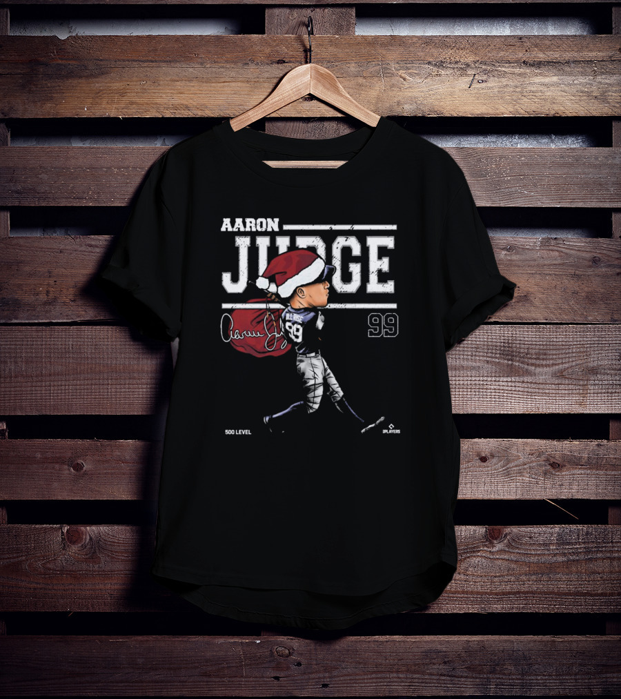 Aaron Judge New York Yankees MLB Christmas Santa Hat Signature Cartoon 99 500 Level T-Shirt