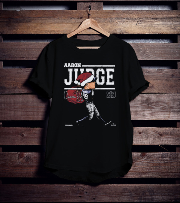 Aaron Judge New York Yankees MLB Christmas Santa Hat Signature Cartoon 99 500 Level T-Shirt