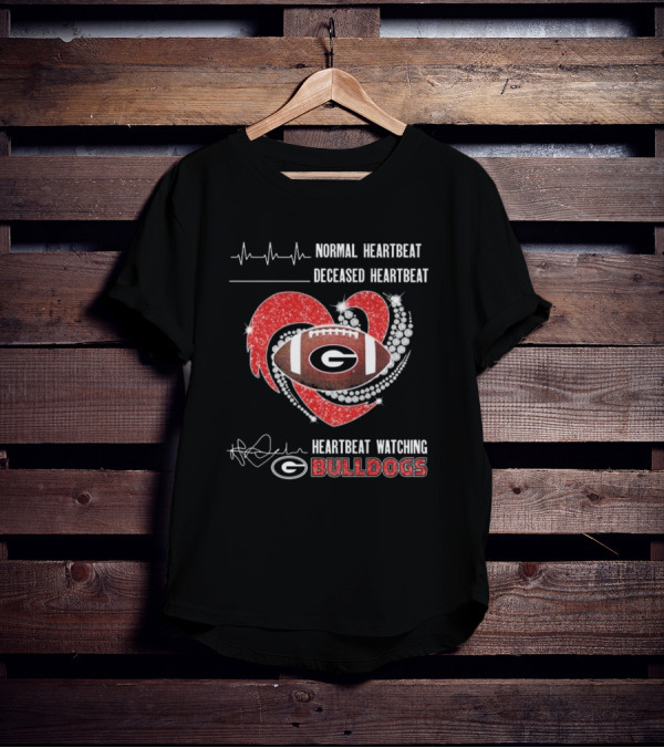 Heartbeat Watching Georgia Bulldogs Football Sparkling Diamond Heart T-Shirt