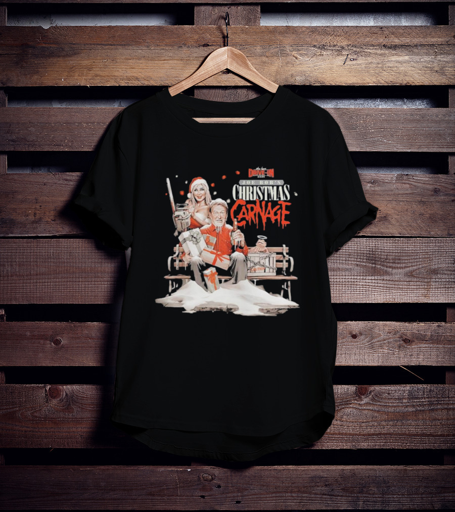 Joe Bob Briggs Drive-In Christmas Carnage Santa Chainsaw T-Shirt