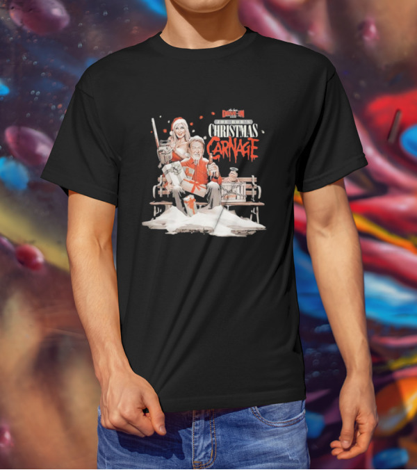 Joe Bob Briggs Drive-In Christmas Carnage Santa Chainsaw T-Shirt