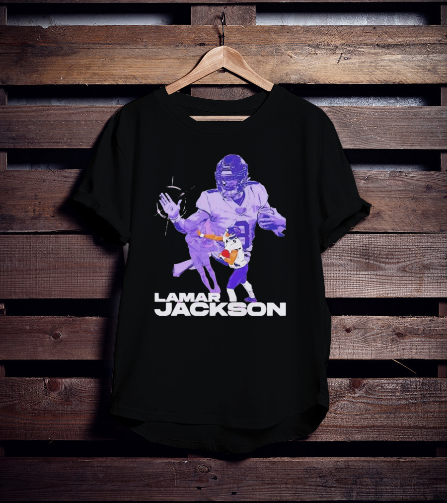 Lamar Jackson Baltimore Ravens NFL Stiff Arm Dynamic Action Play T-Shirt