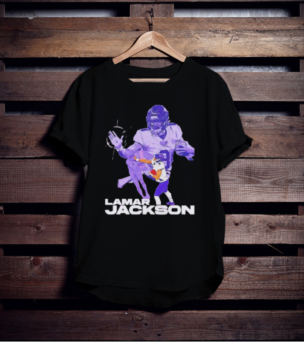 Lamar Jackson Baltimore Ravens NFL Stiff Arm Dynamic Action Play T-Shirt