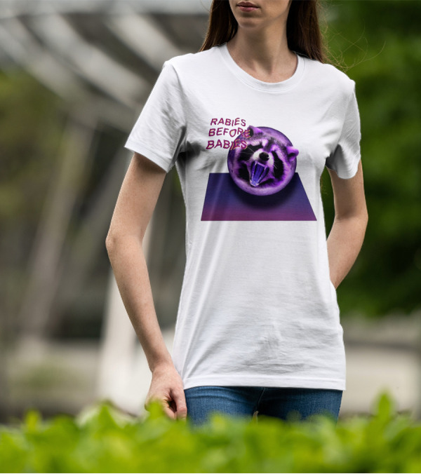 Rabies Before Babies Raccoon Spherical Illusion T-Shirt
