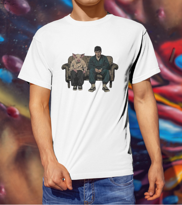 RenMakes Ren Couch Pig Painting Sitting Together T-Shirt