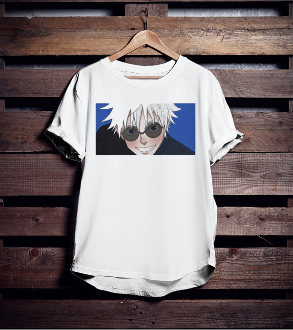 Young Gojo Anime Manga Character Blue Background T-Shirt